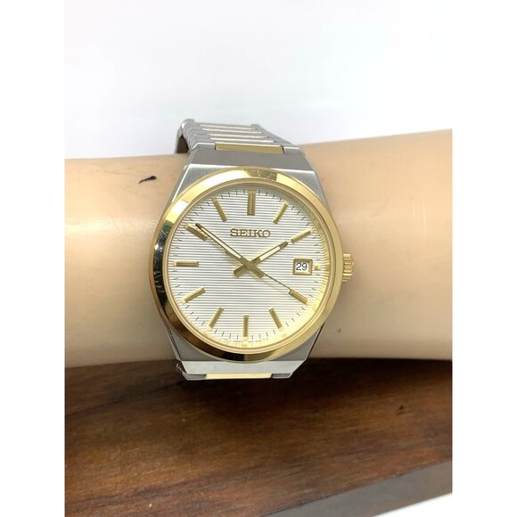 Seiko Men's Watch SUR558 Quartz Silver Dial Date Two Tone Stainless Steel 39mm - Picture 12 of 15